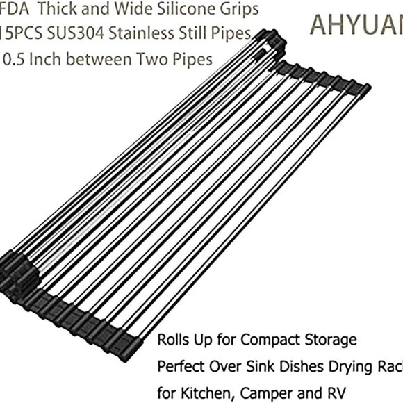 Roll up Dish Drying Rack Over The Sink Kitchen Roll up Sink Drying Rack Stainles - Picture 8 of 8